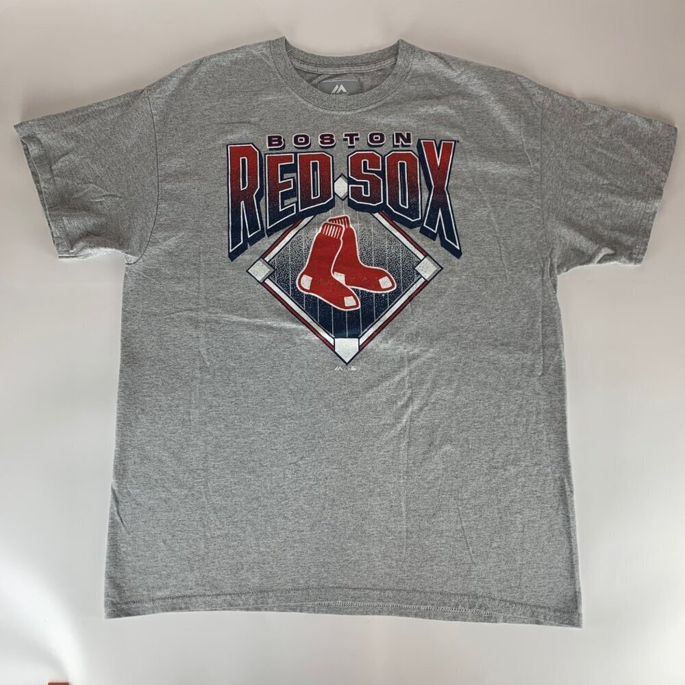Boston Red Sox MLB Gray Majestic Short Sleeve Crewneck Shirt Mens Large